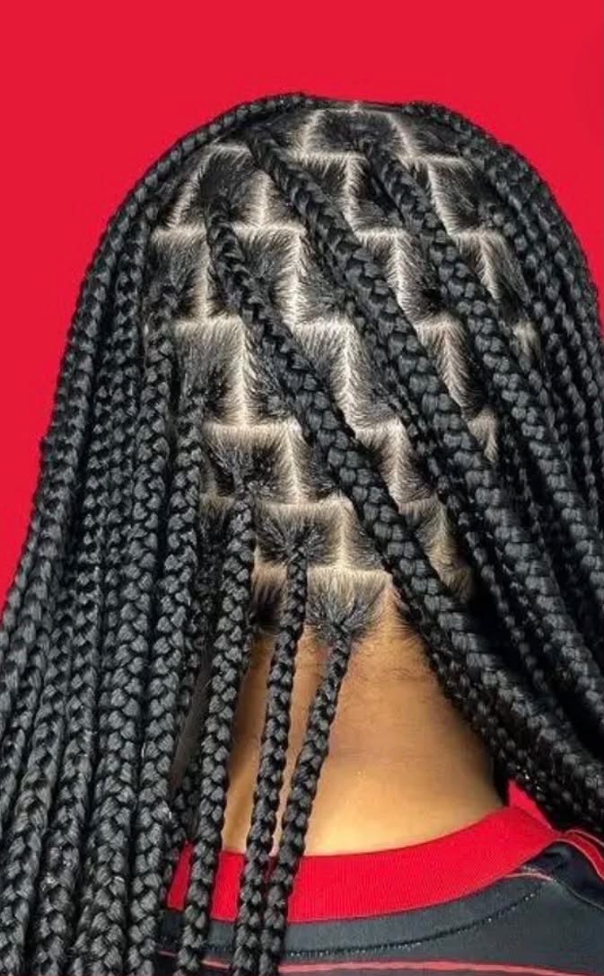 Long box braids with geometric parting